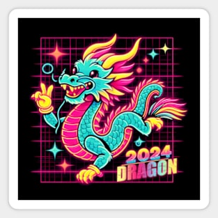 CUTE YEAR OF THE DRAGON 2024 80'S NEON VIBE RETRO Magnet